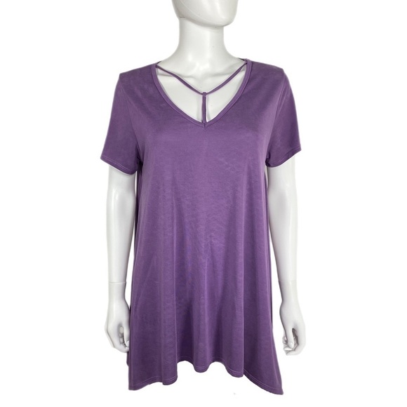 JODIFL Tops - Jodifl Assymetrical Y-Strap V-Neck Purple Tee